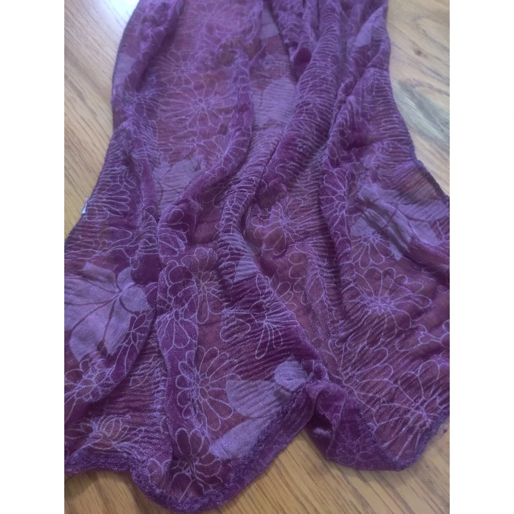 Style&Sheer Scarf Purple Floral Daisy Maple Leaf Sheer Rayon Vintage Wrap 72x10